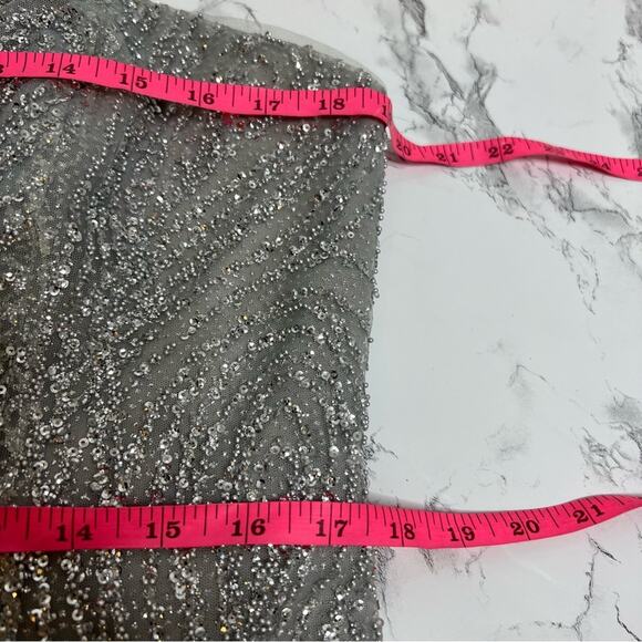 NWT Marchesa Notte Strapless beaded glitter tulle column gown SZ 14 silver - Picture 5 of 8